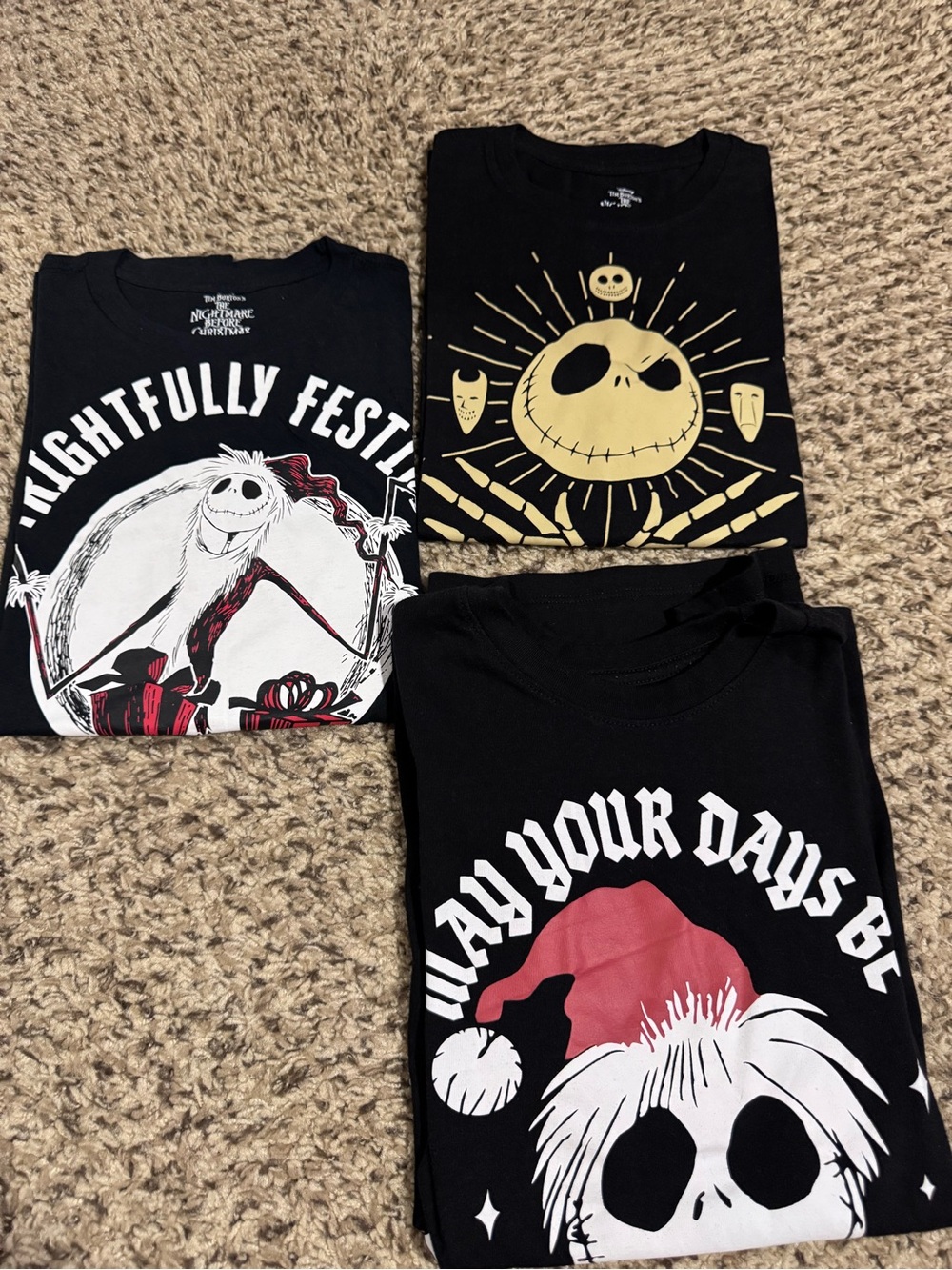 Disney Men’s Black Short Sleeve Tees - Jack Skellington & Holiday Graphics